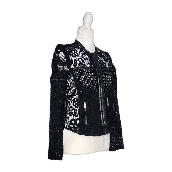 Iro Lewis Black Leather and Lace Crochet Evening Blazer Jacket Women's Size 1 - Picture 4 of 9